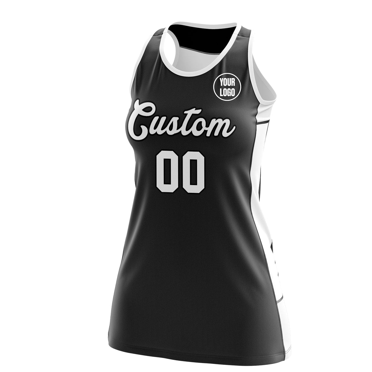 Custom Netball Dress | Black White Classic Style Two-Tone Professional Team Uniforms