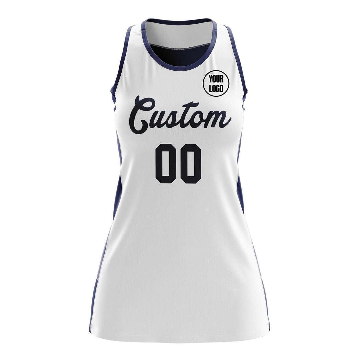 Custom Netball Dress | White Navy Classic Style Two-Tone Match Day Uniform