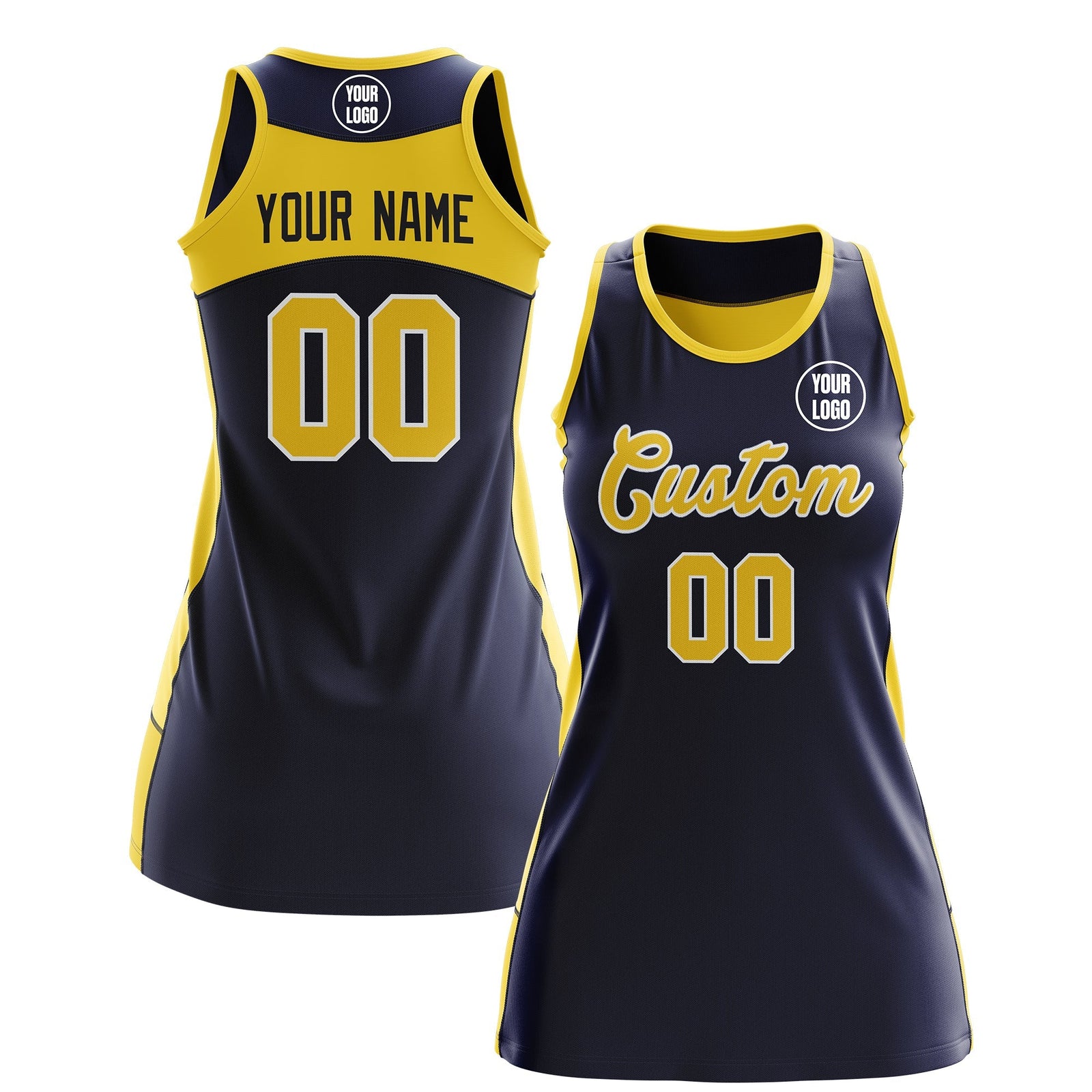 Custom Netball Dress | Navy Gold Classic Style Two-Tone Breathable Performance Sportswear