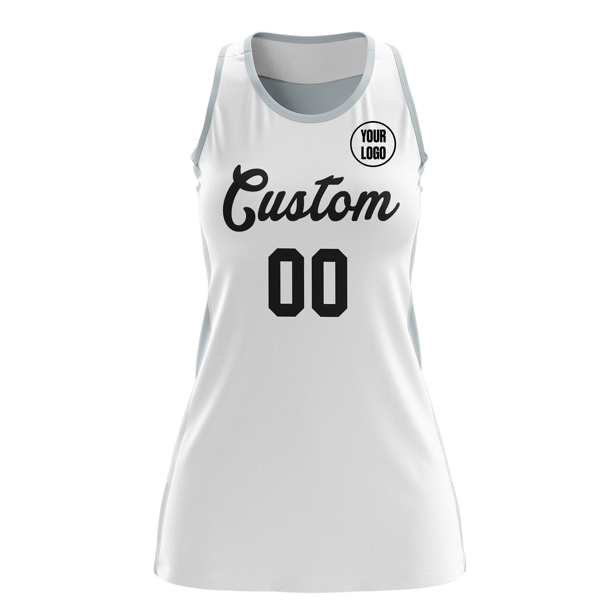 Custom Netball Dress | White Silver Classic Style Two-Tone Match Day Uniform