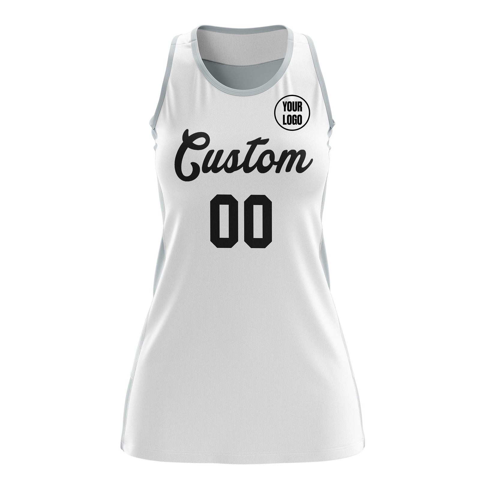 Custom Netball Dress | White Silver Classic Style Two-Tone Match Day Uniform
