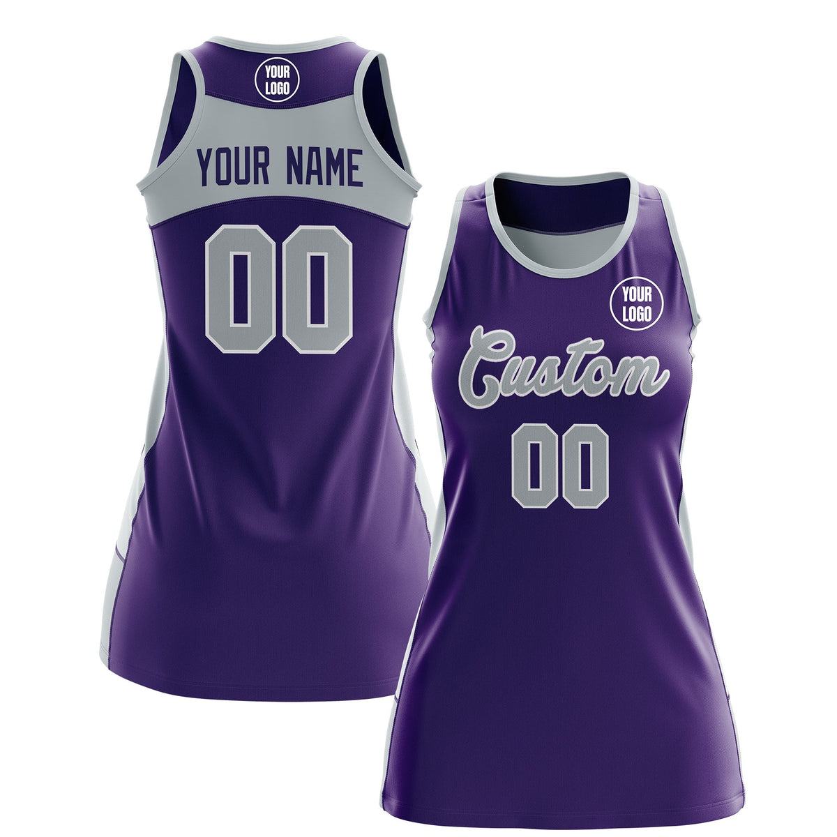Custom Netball Dress | Purple Silver Classic Style Two-Tone Breathable Performance Sportswear