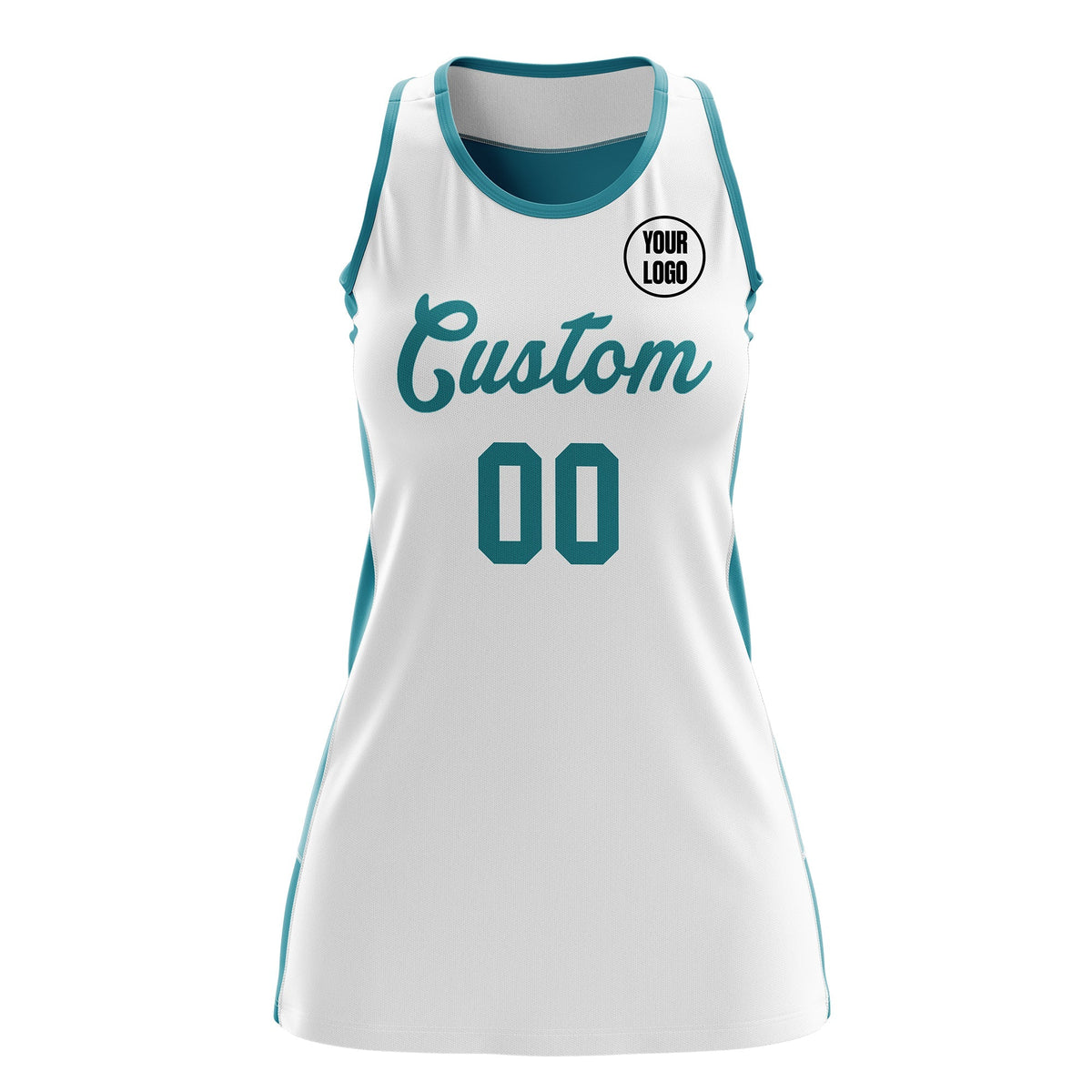Custom Netball Dress | White Teal Classic Style Two-Tone Professional Team Uniforms