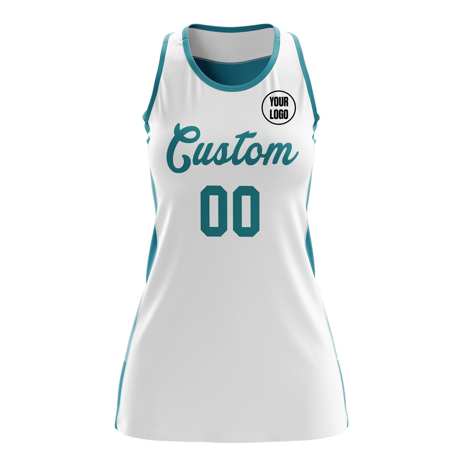Custom Netball Dress | White Teal Classic Style Two-Tone Professional Team Uniforms