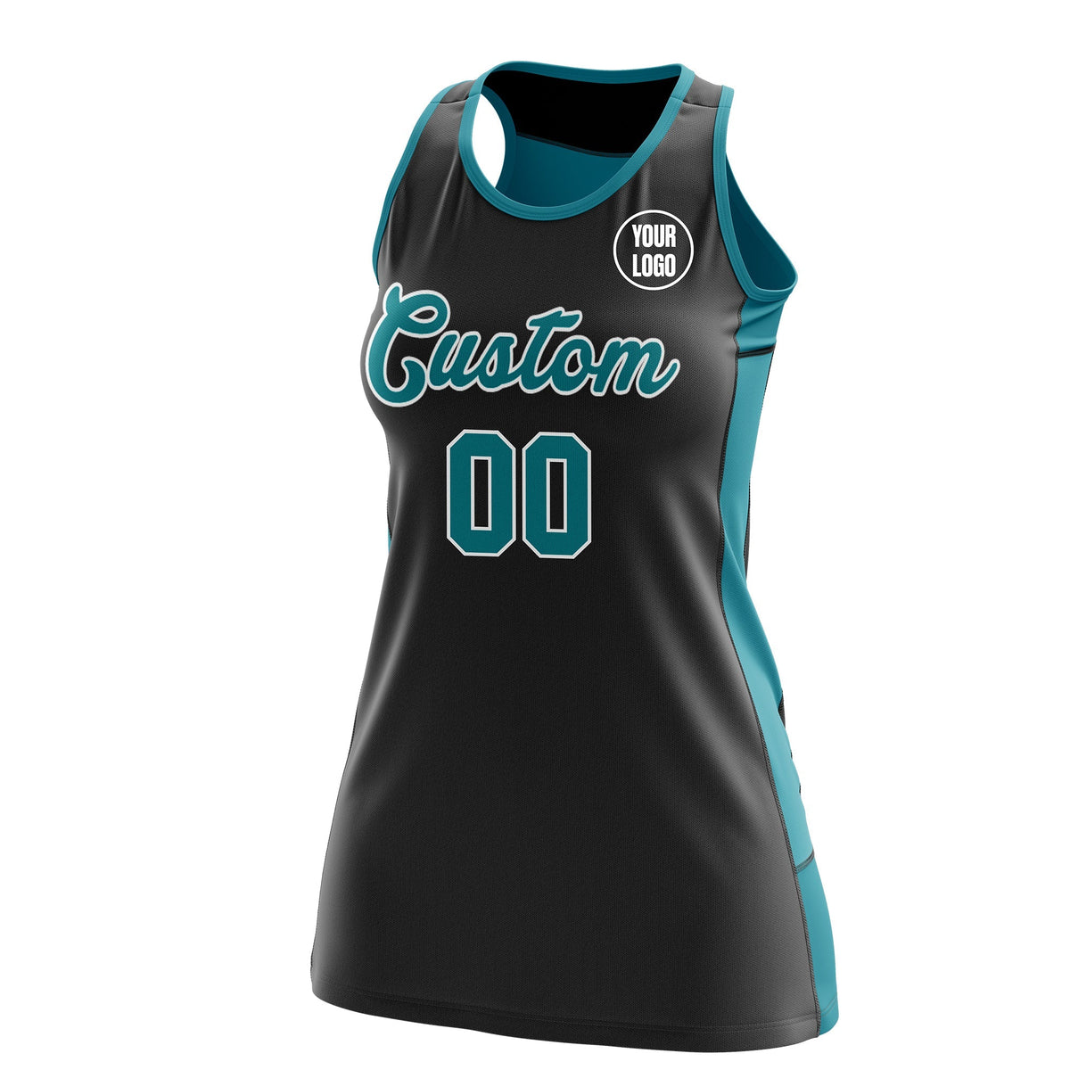 Custom Netball Dress | Black Teal Classic Style Two-Tone Professional Team Uniforms