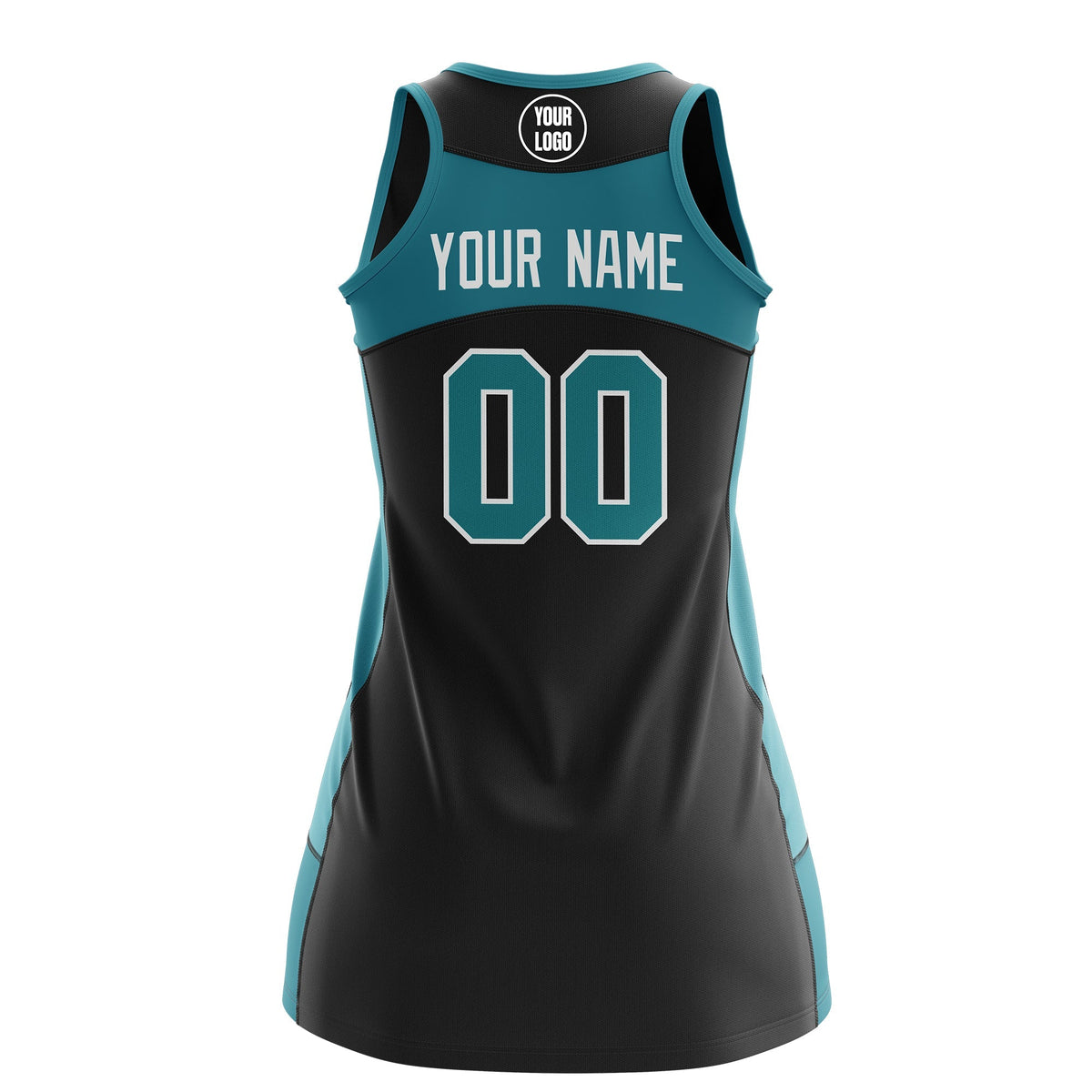 Custom Netball Dress | Black Teal Classic Style Two-Tone Professional Team Uniforms