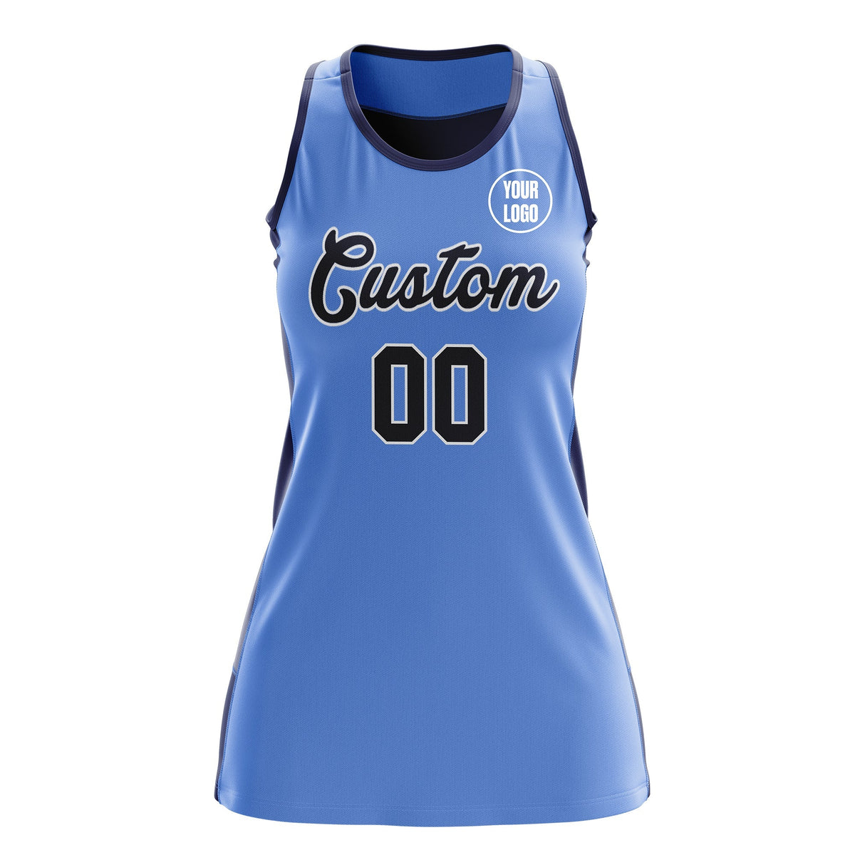 Custom Netball Dress | Powder Blue Navy Classic Style Two-Tone Breathable Performance Sportswear