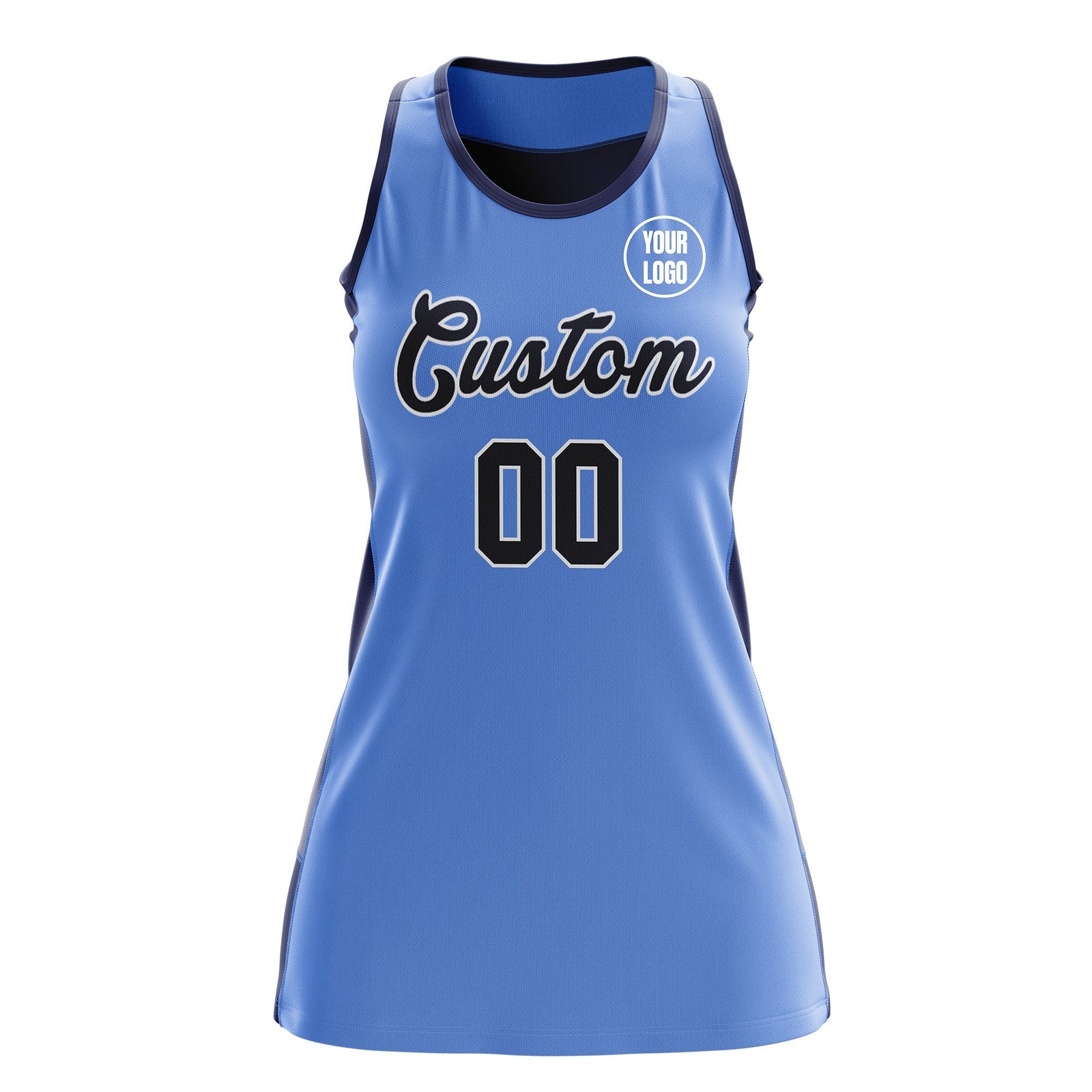 Custom Netball Dress | Powder Blue Navy Classic Style Two-Tone Breathable Performance Sportswear