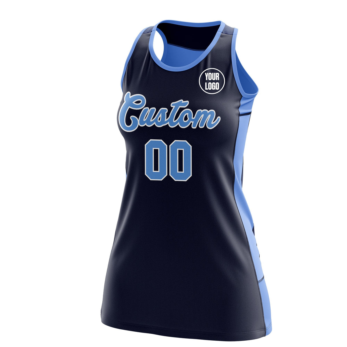 Custom Netball Dress | Navy Powder Blue Classic Style Two-Tone Professional Team Uniforms