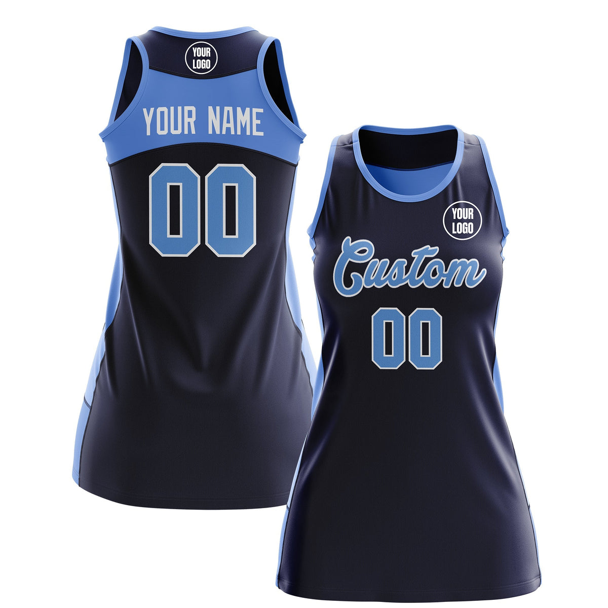 Custom Netball Dress | Navy Powder Blue Classic Style Two-Tone Professional Team Uniforms