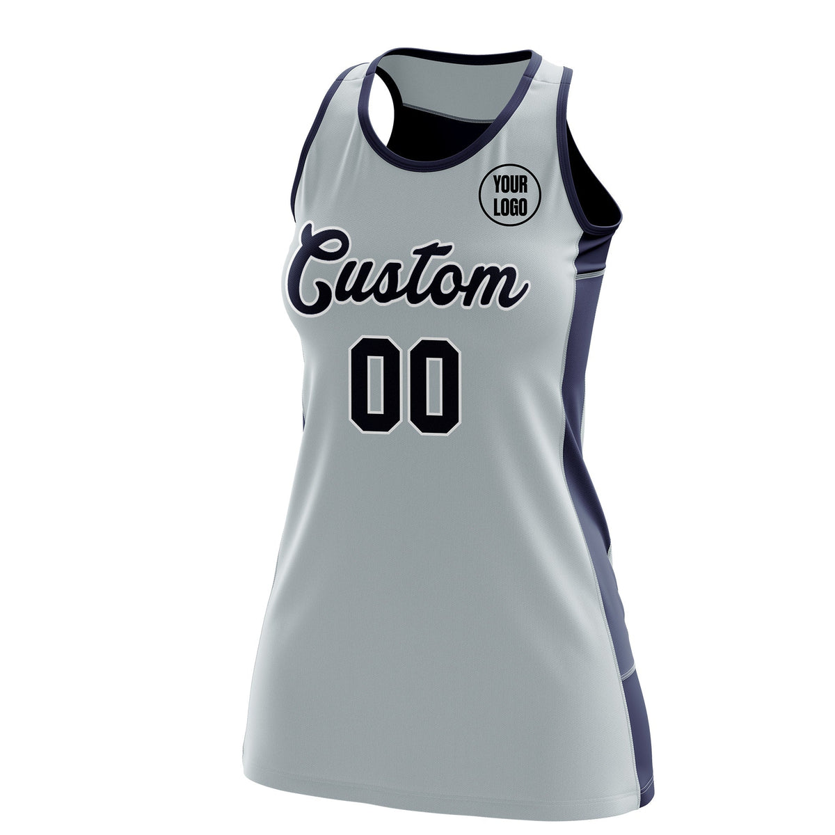 Custom Netball Dress | Silver Navy Classic Style Two-Tone Match Day Uniform