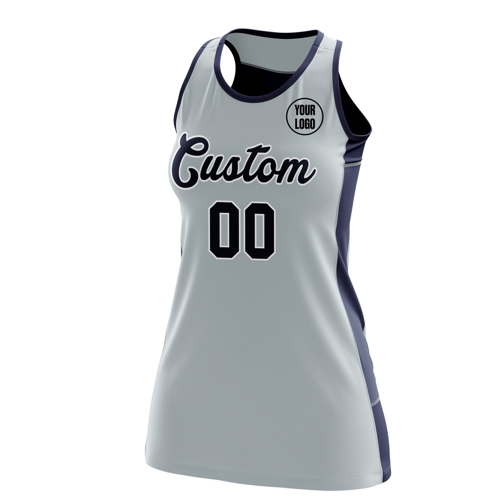 Custom Netball Dress | Silver Navy Classic Style Two-Tone Match Day Uniform