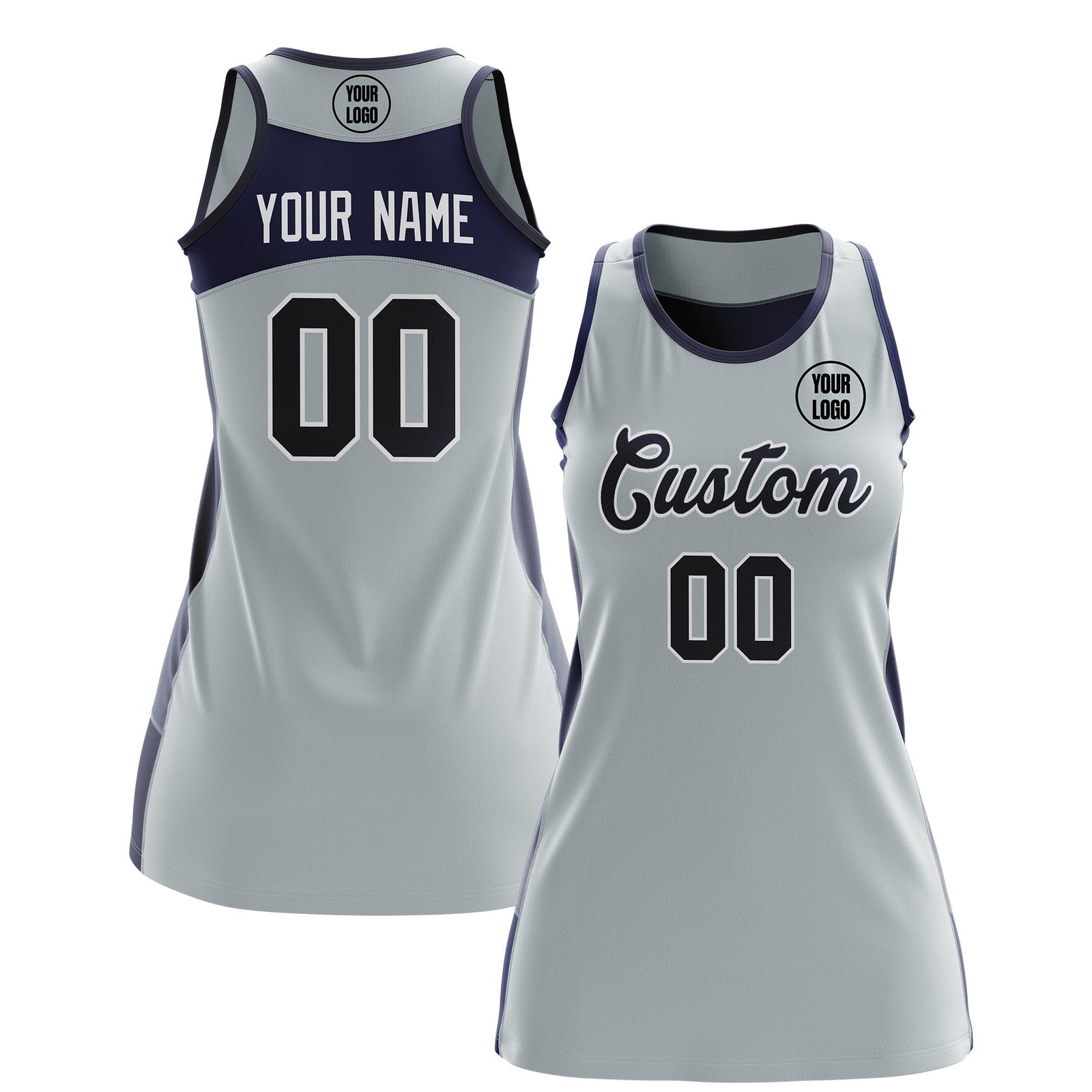 Custom Netball Dress | Silver Navy Classic Style Two-Tone Match Day Uniform