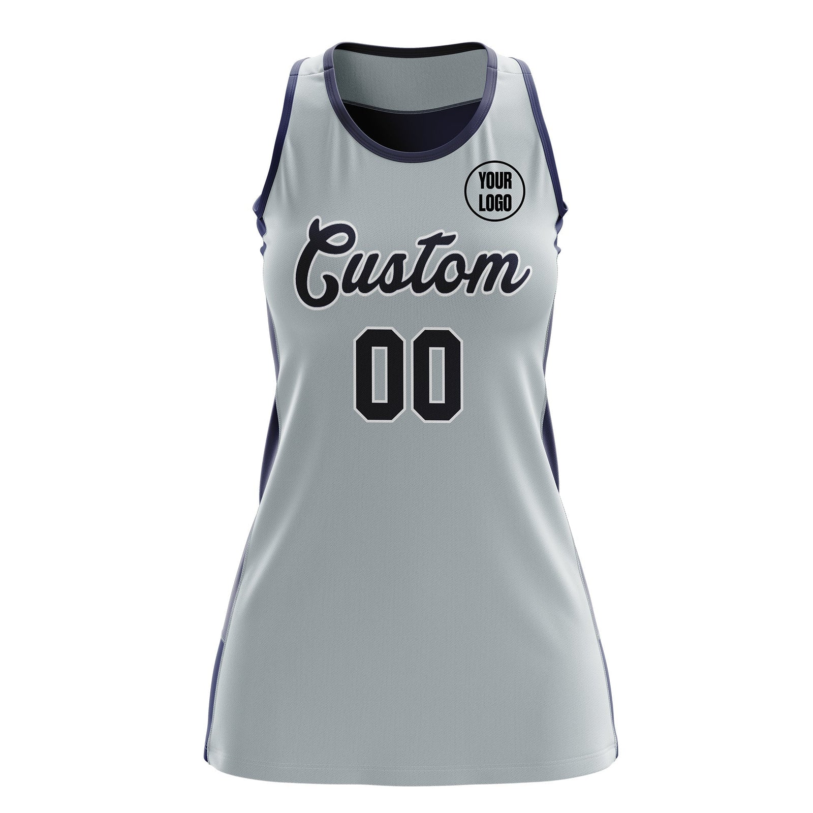 Custom Netball Dress | Silver Navy Classic Style Two-Tone Match Day Uniform