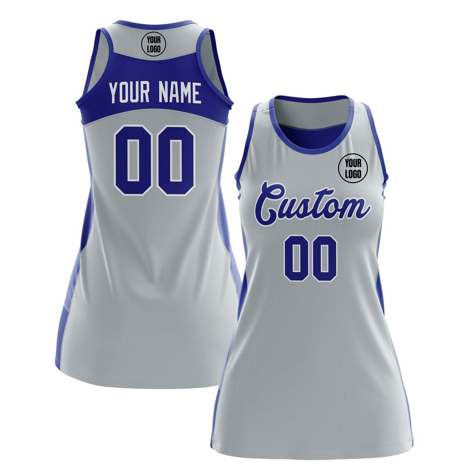 Custom Netball Dress | Silver Royal Blue Classic Style Two-Tone Breathable Performance Sportswear