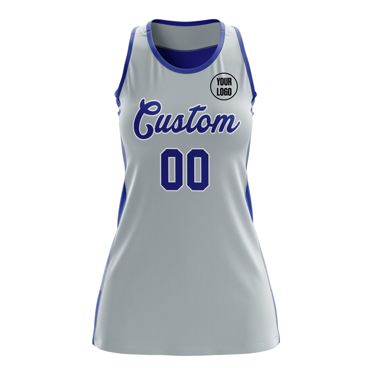 Custom Netball Dress | Silver Royal Blue Classic Style Two-Tone Breathable Performance Sportswear