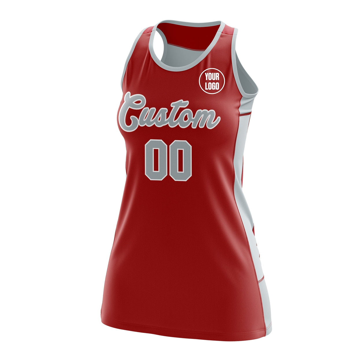 Custom Netball Dress | Red Silver Classic Style Two-Tone Professional Team Uniforms