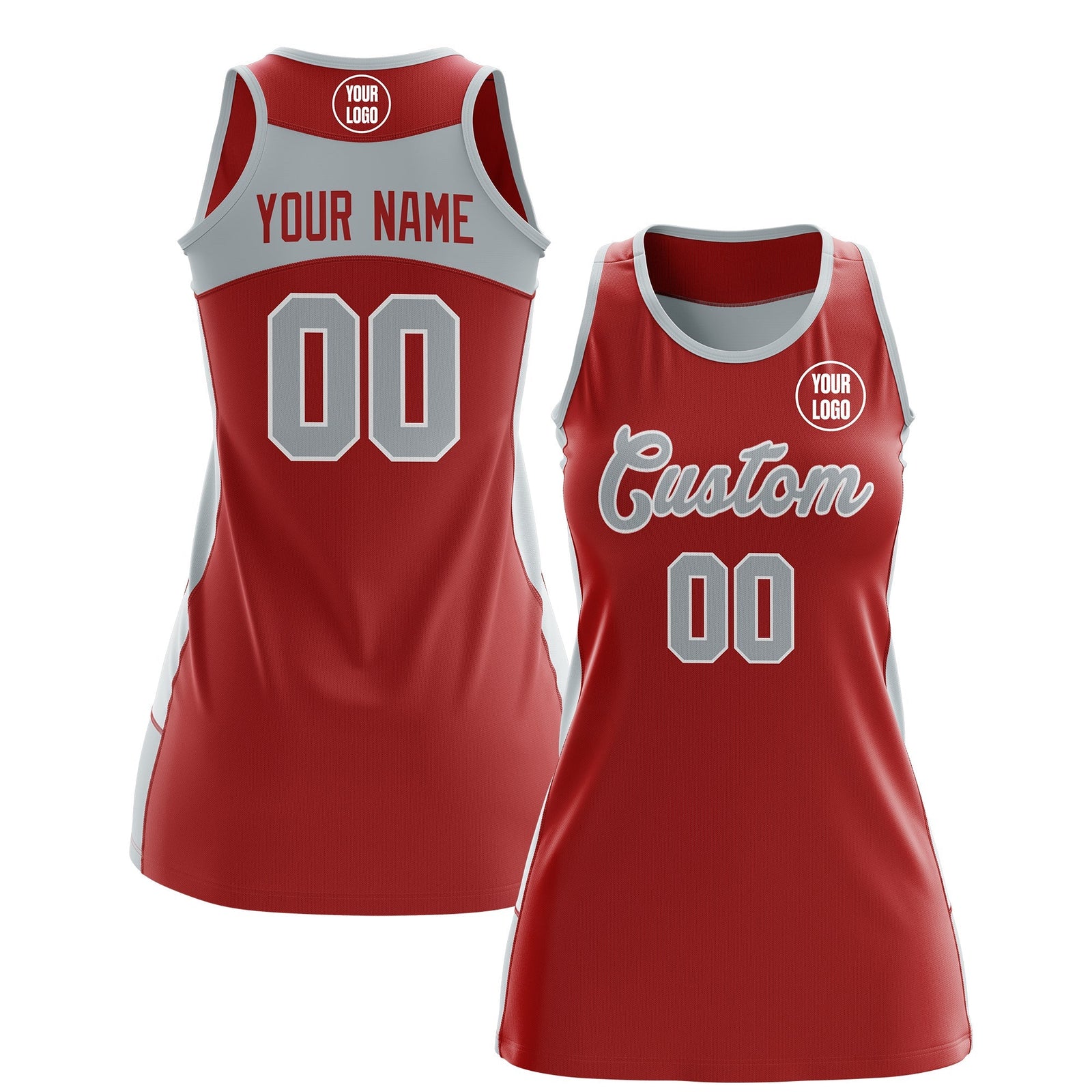Custom Netball Dress | Red Silver Classic Style Two-Tone Professional Team Uniforms