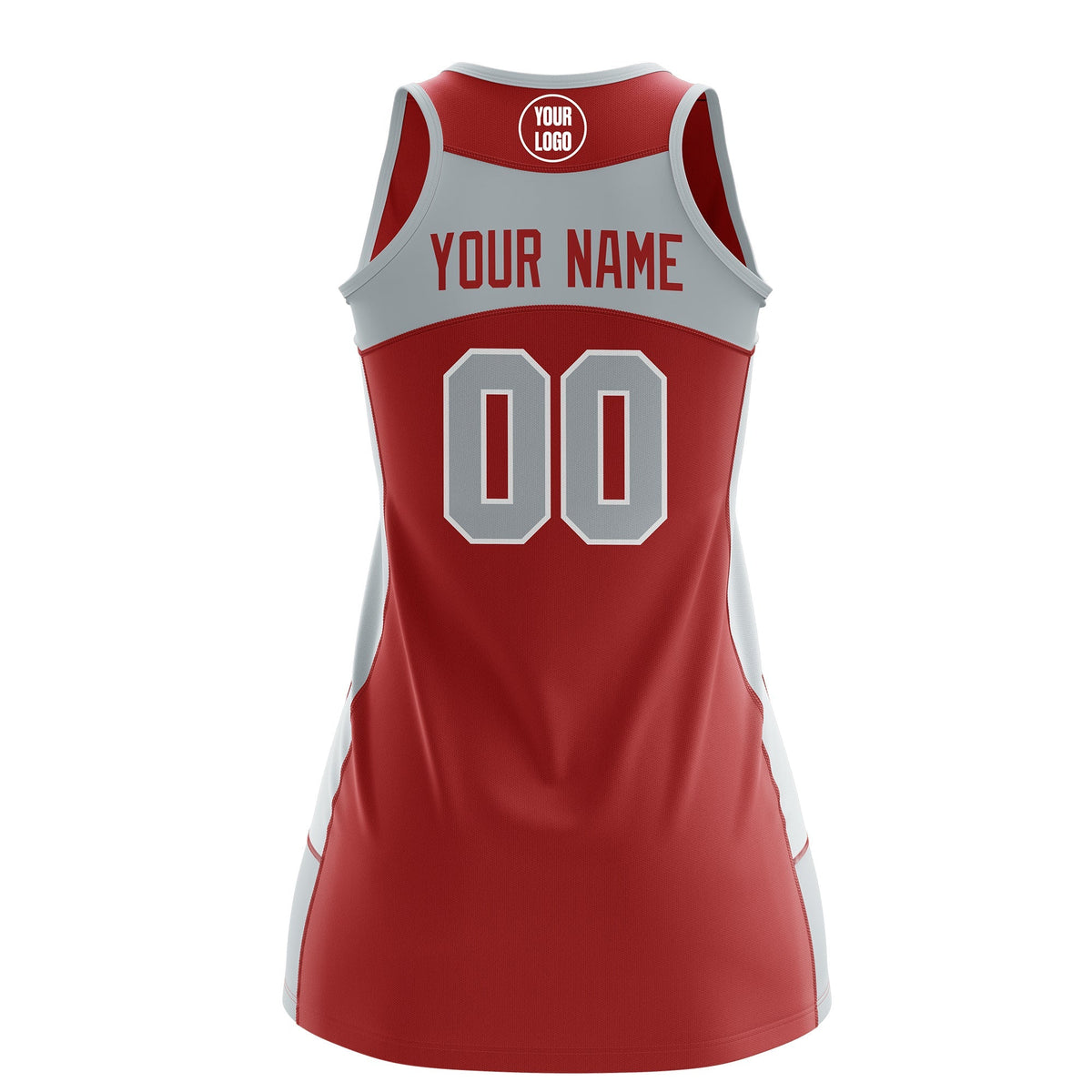 Custom Netball Dress | Red Silver Classic Style Two-Tone Professional Team Uniforms