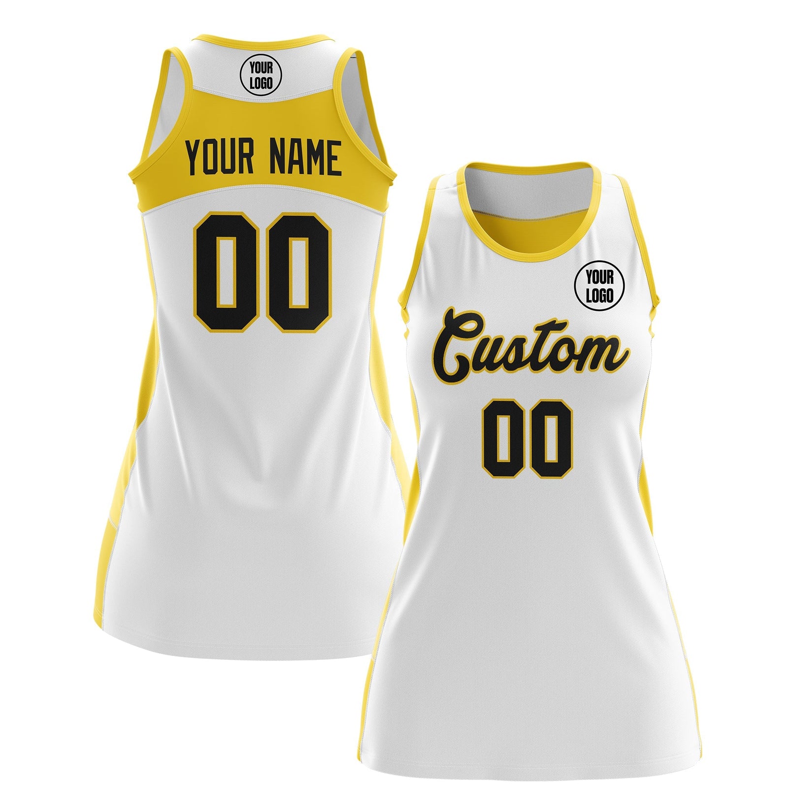 Custom Netball Dress | White Gold Classic Style Two-Tone Breathable Performance Sportswear