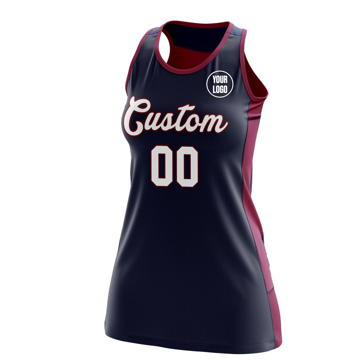 Custom Netball Dress | Navy Crimson Classic Style Two-Tone Professional Team Uniforms