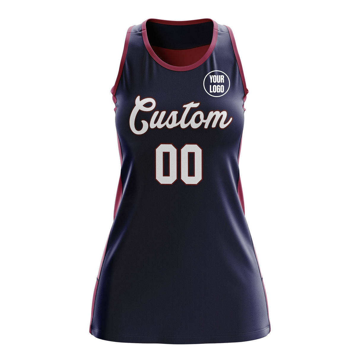 Custom Netball Dress | Navy Crimson Classic Style Two-Tone Professional Team Uniforms