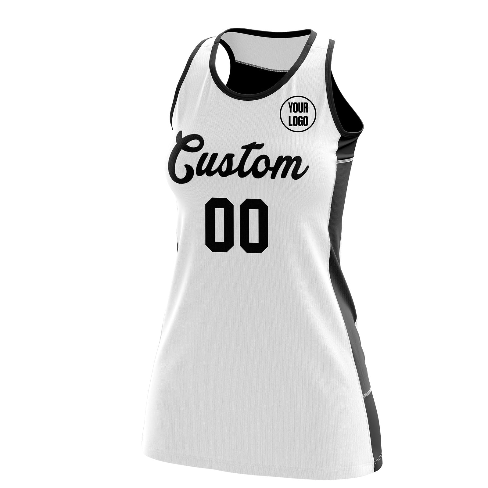 Custom Netball Dress | White Black Classic Style Two-Tone Professional Team Uniforms
