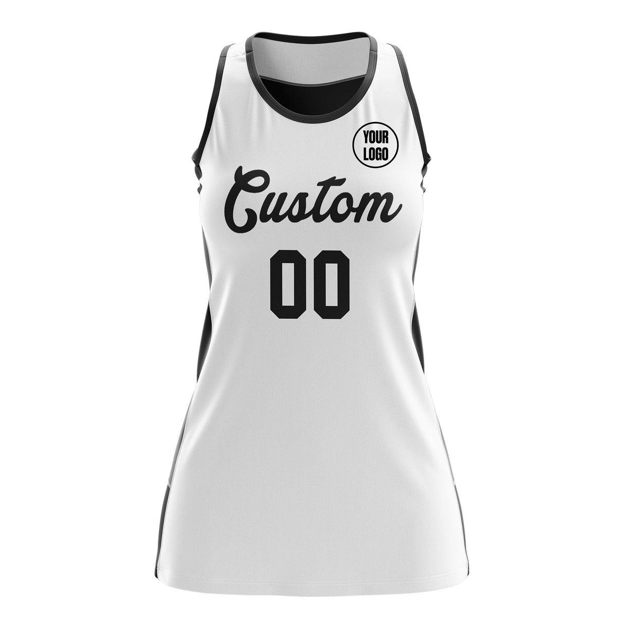 Custom Netball Dress | White Black Classic Style Two-Tone Professional Team Uniforms