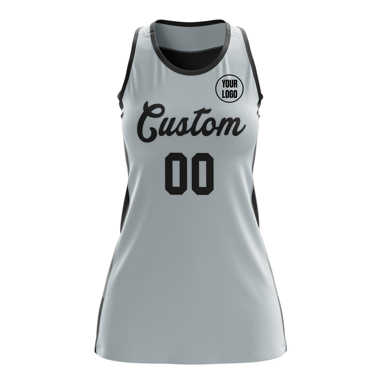 Custom Netball Dress | Silver Black Classic Style Two-Tone Match Day Uniform