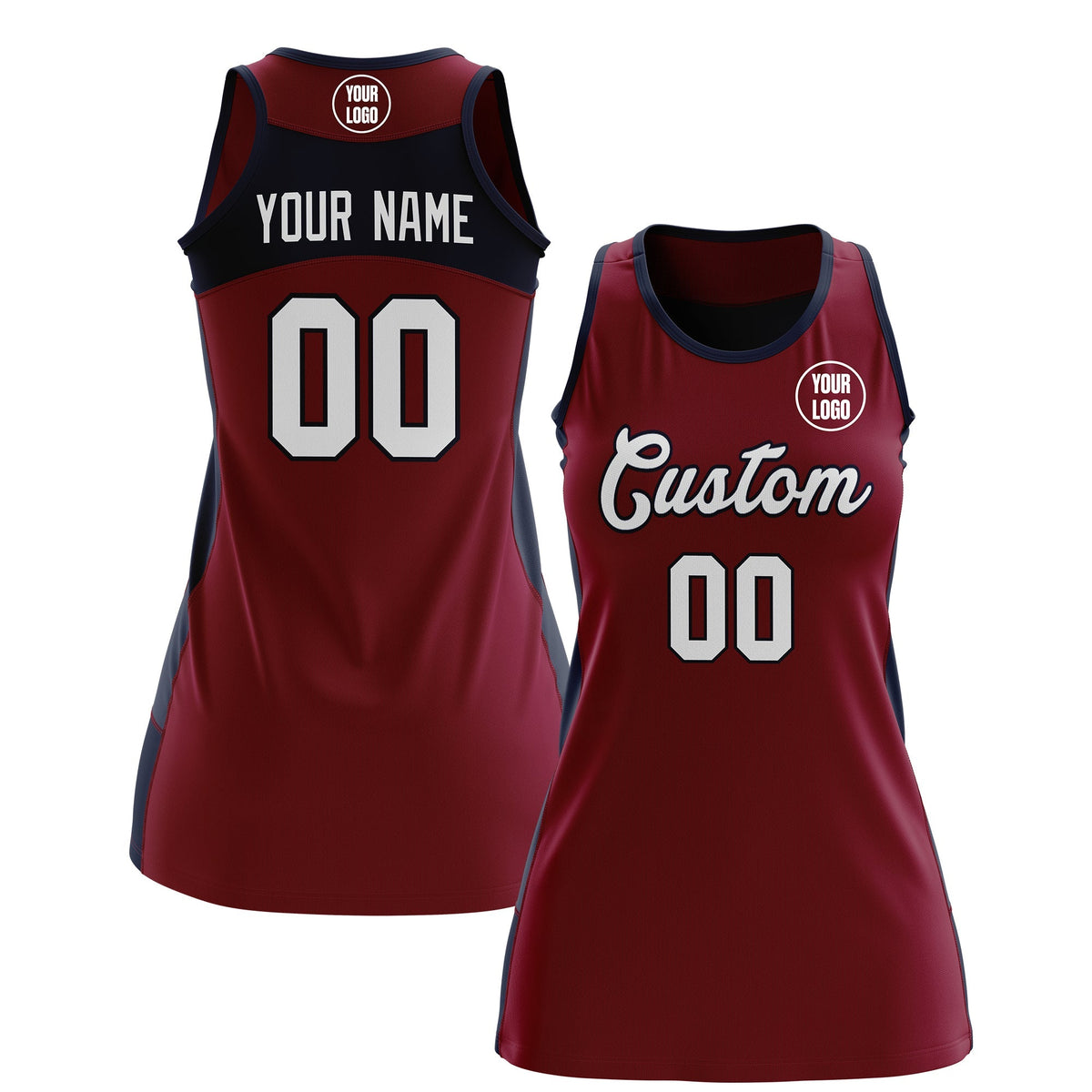 Custom Netball Dress | Crimson Navy Classic Style Two-Tone Breathable Performance Sportswear