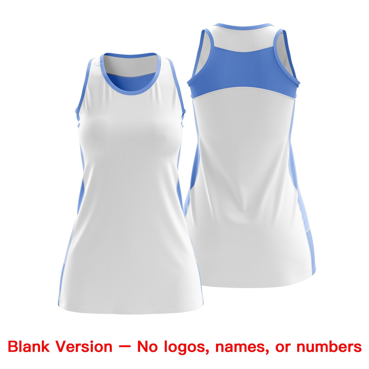 Custom Netball Dress | White Powder Blue Classic Style Two-Tone Match Day Uniform