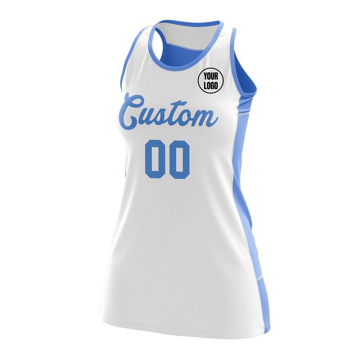 Custom Netball Dress | White Powder Blue Classic Style Two-Tone Match Day Uniform