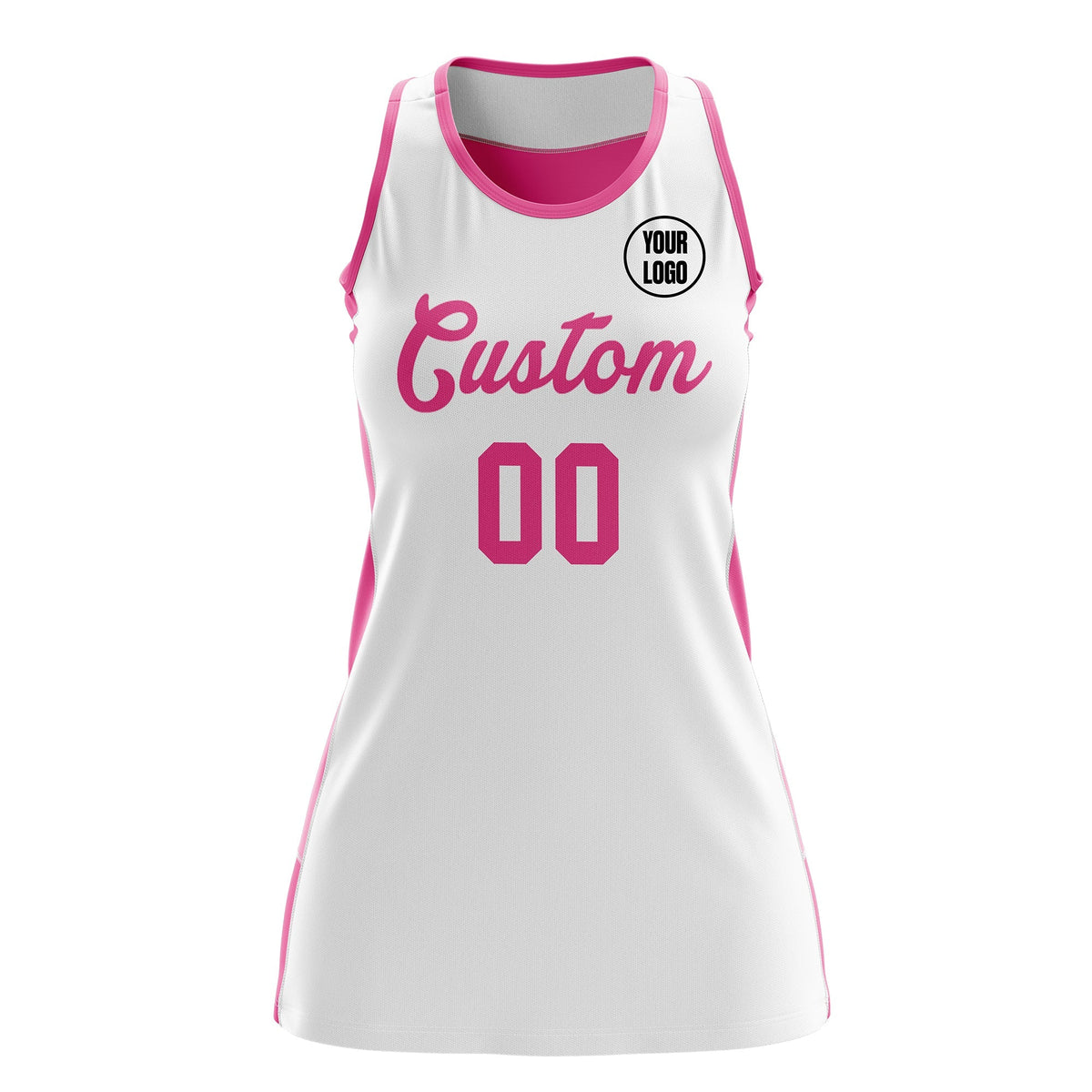 Custom Netball Dress | White Pink Classic Style Two-Tone Breathable Performance Sportswear