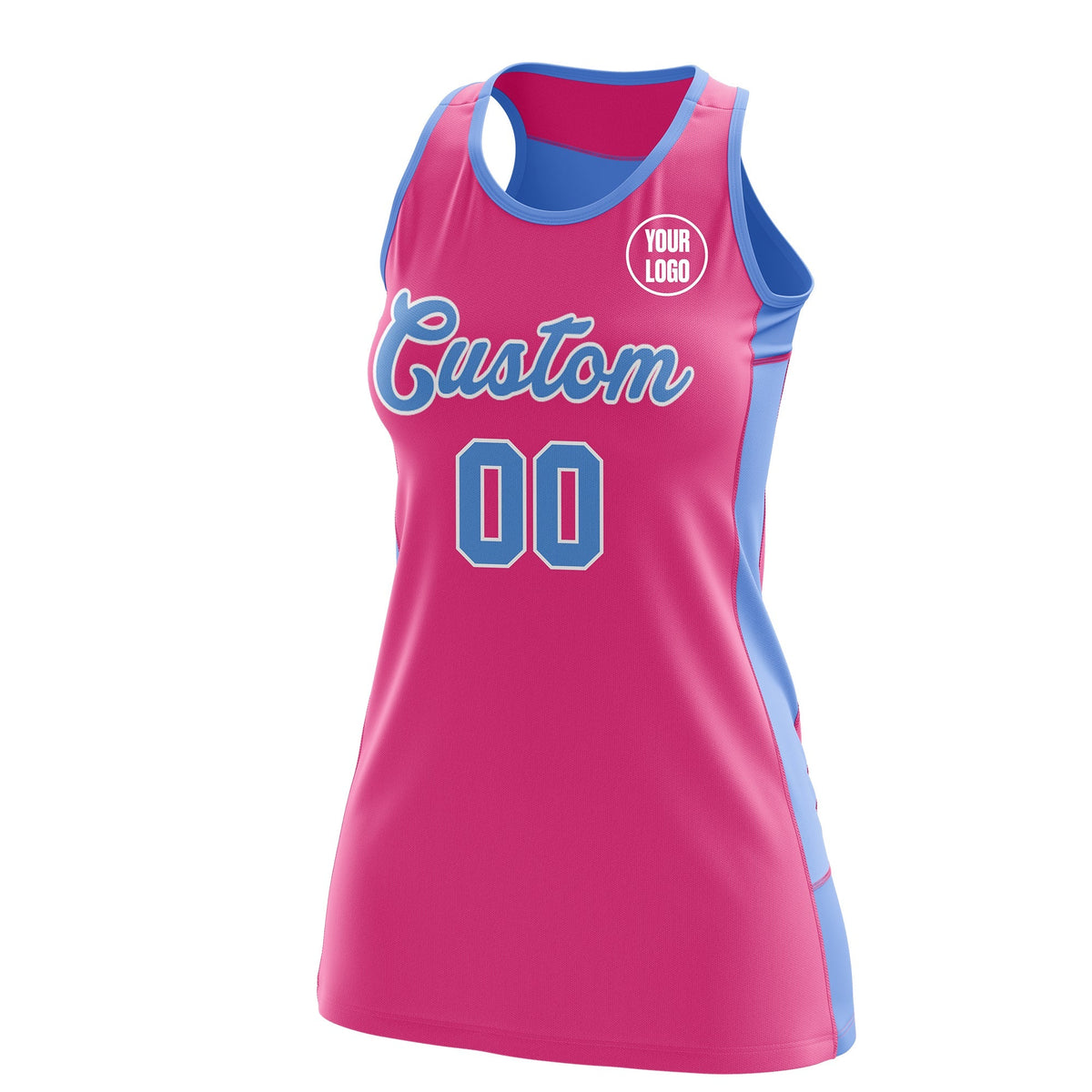 Custom Netball Dress | Pink Powder Blue Classic Style Two-Tone Professional Team Uniforms