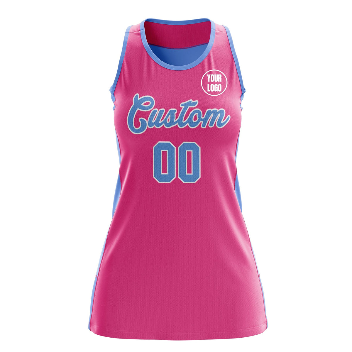 Custom Netball Dress | Pink Powder Blue Classic Style Two-Tone Professional Team Uniforms