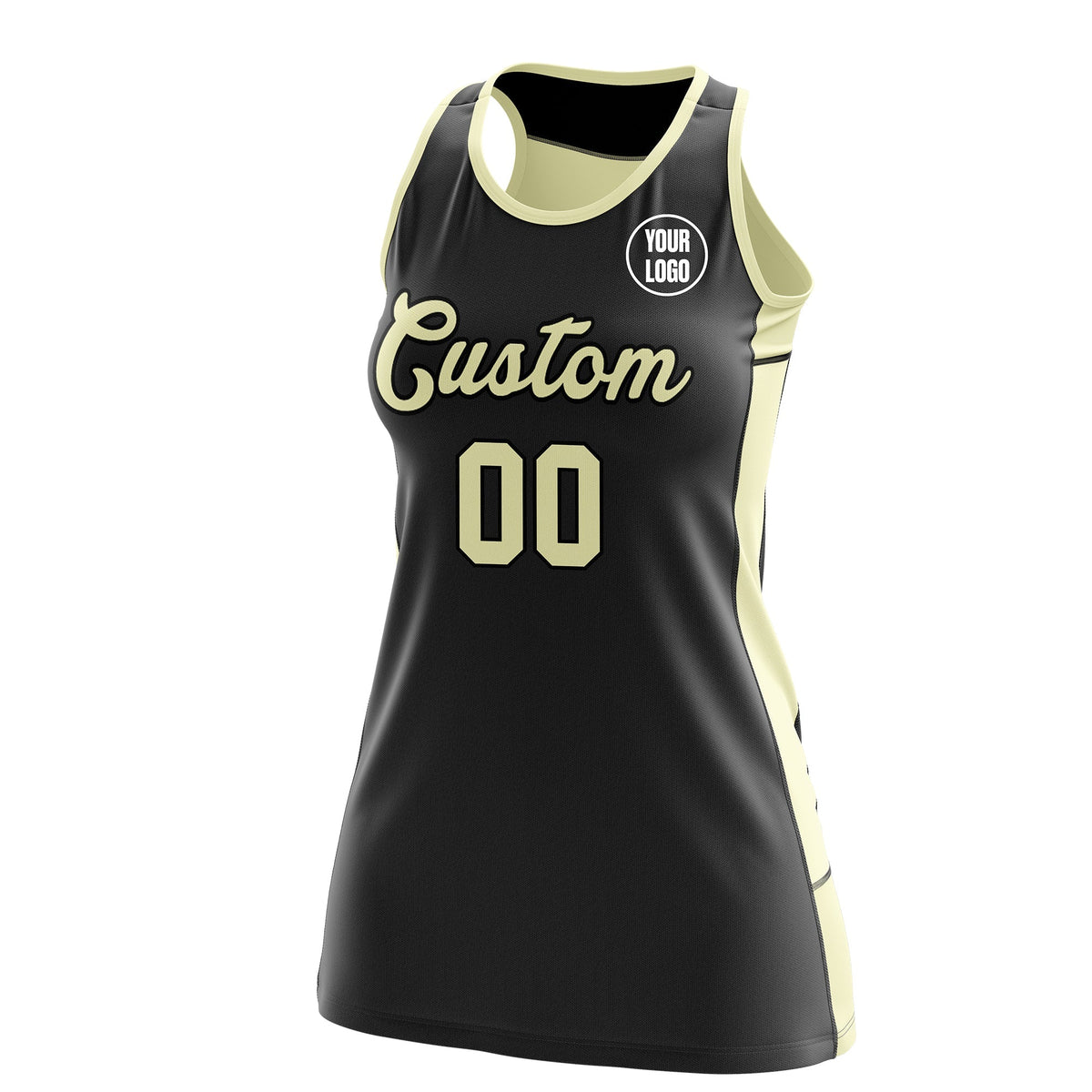 Custom Netball Dress | Black Cream Classic Style Two-Tone Breathable Performance Sportswear