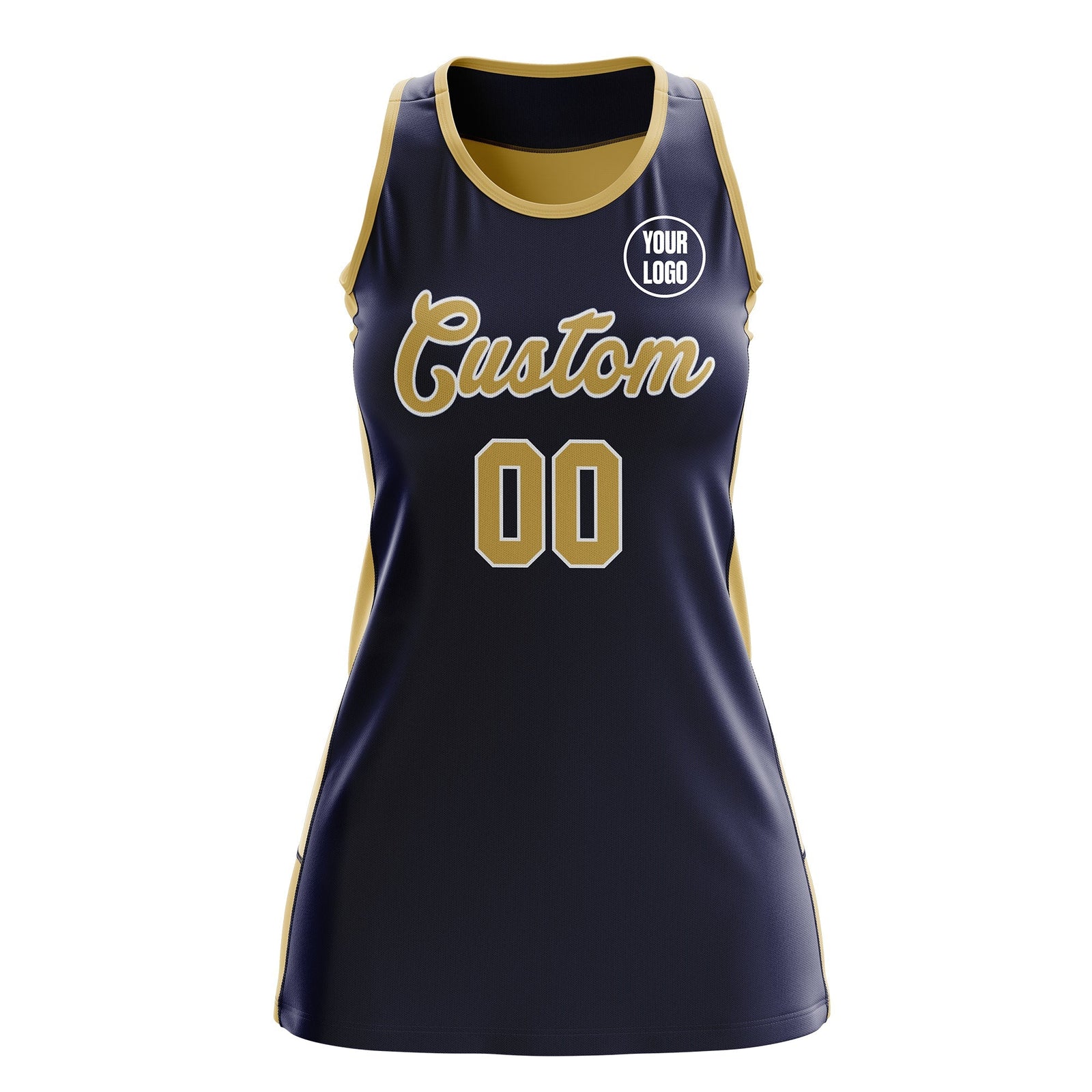 Custom Netball Dress | Navy Old Gold Classic Style Two-Tone Match Day Uniform