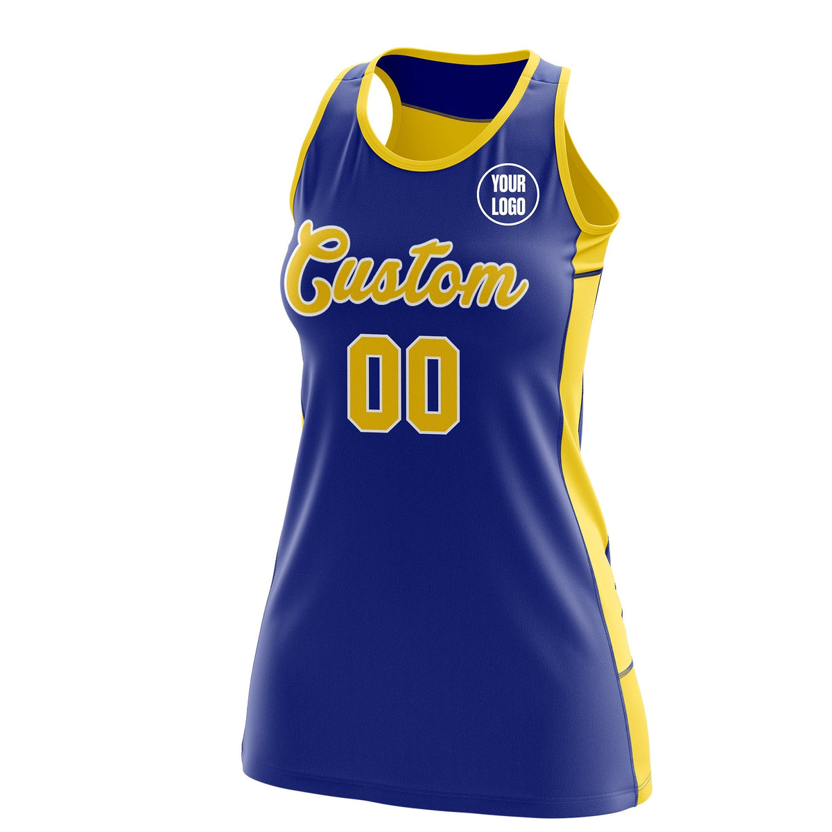 Custom Netball Dress | Royal Blue Gold Classic Style Two-Tone Breathable Performance Sportswear
