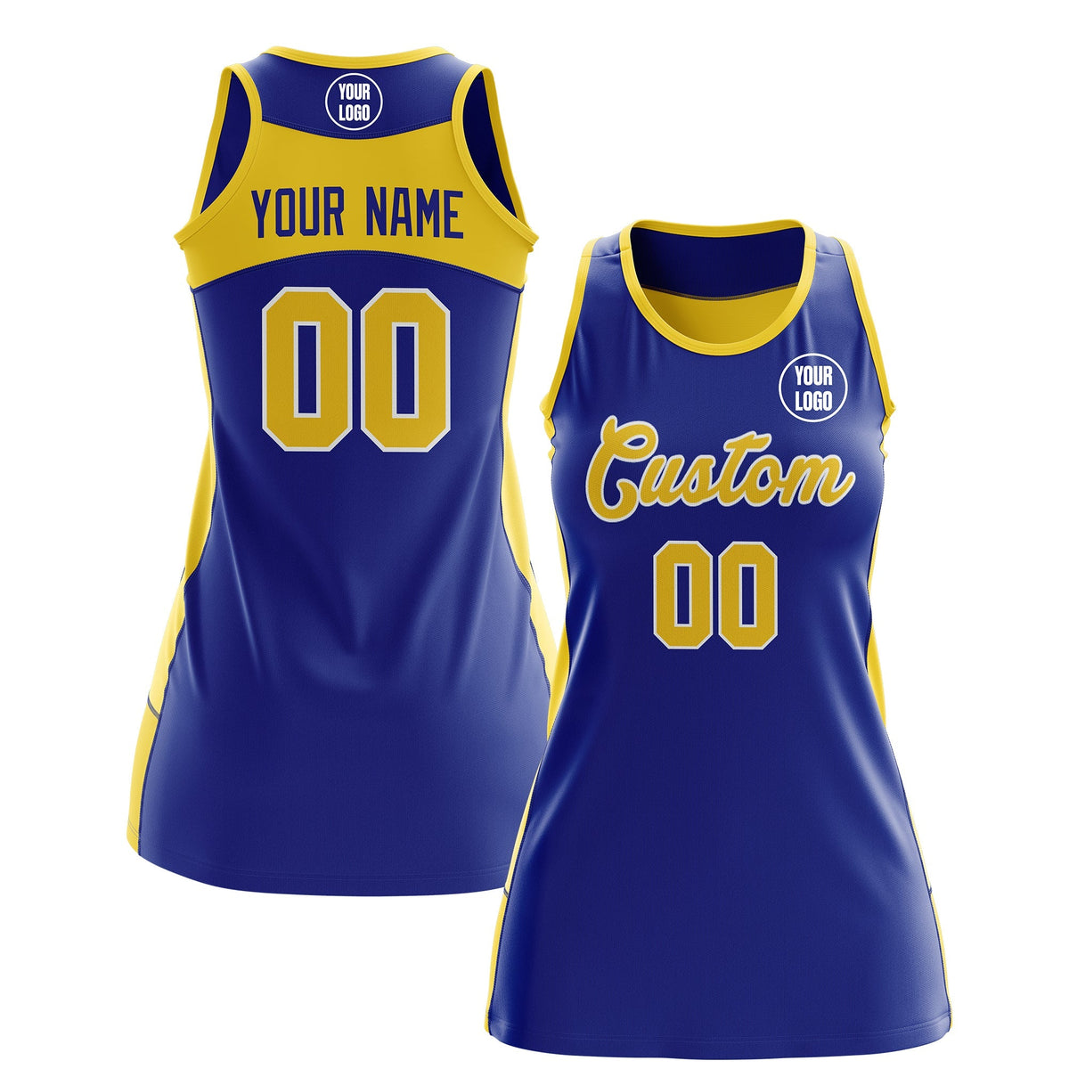 Custom Netball Dress | Royal Blue Gold Classic Style Two-Tone Breathable Performance Sportswear