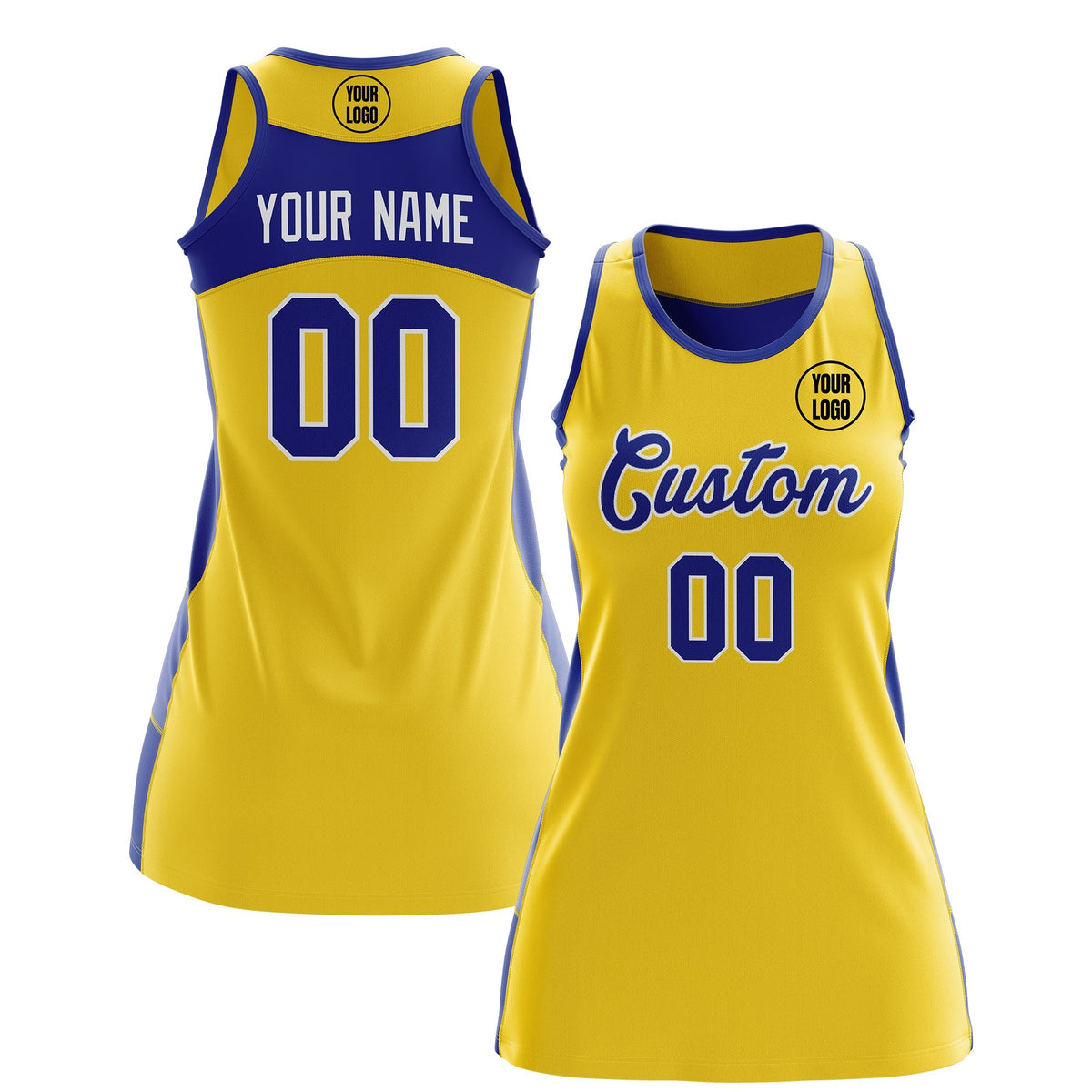 Custom Netball Dress | Gold Royal Blue Classic Style Two-Tone Professional Team Uniforms