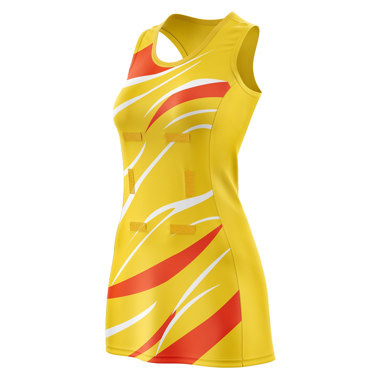 Custom Gold Orange Dynamic Stripes Breathable & Quick-Drying Netball Dress