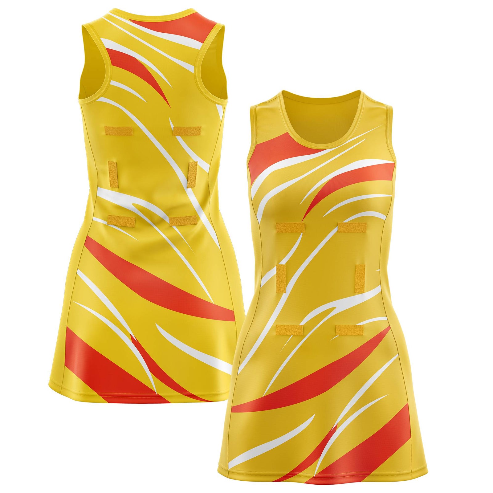 Custom Gold Orange Dynamic Stripes Breathable & Quick-Drying Netball Dress |KXKSHOP