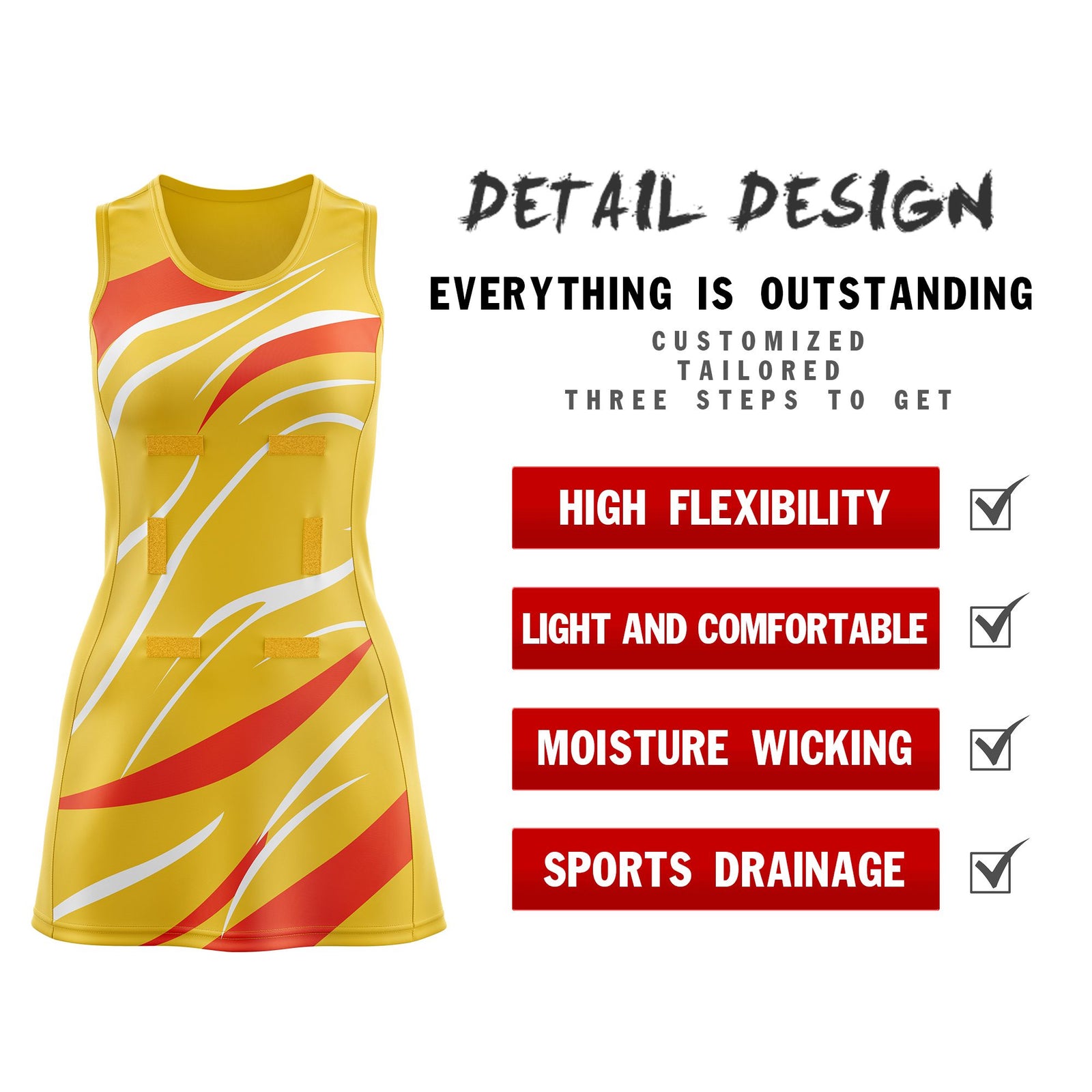 Custom Gold Orange Dynamic Stripes Breathable & Quick-Drying Netball Dress