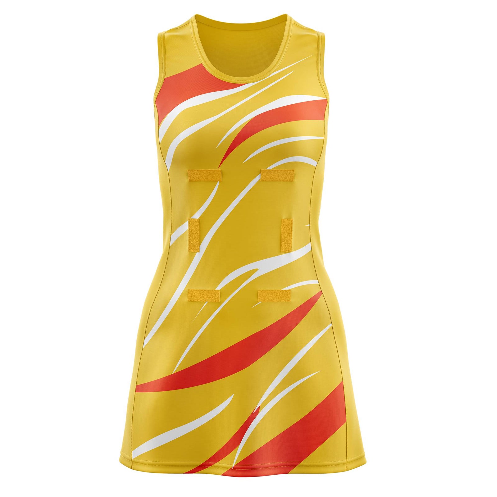 Custom Gold Orange Dynamic Stripes Breathable & Quick-Drying Netball Dress