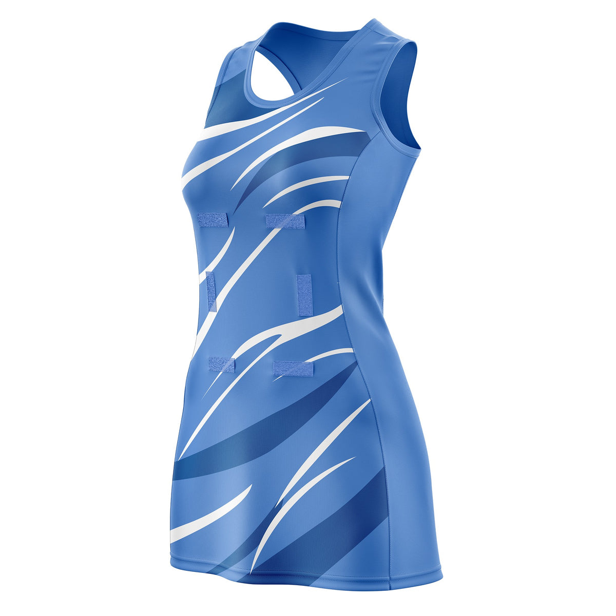 Custom Powder Blue Royal Dynamic Stripes Lightweight &amp; Drapable Netball Dress