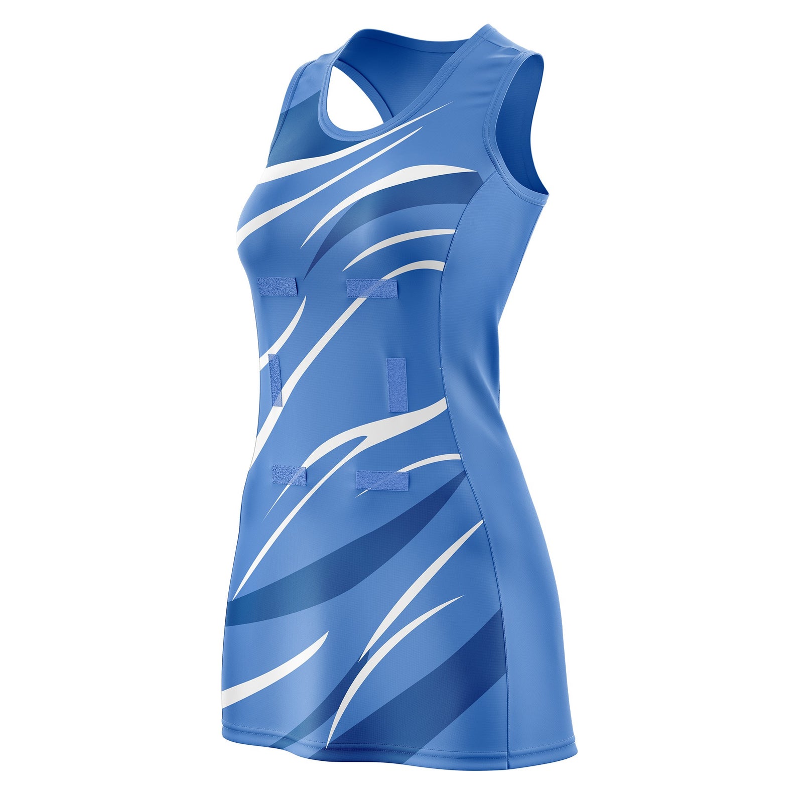 Custom Powder Blue Royal Dynamic Stripes Lightweight & Drapable Netball Dress