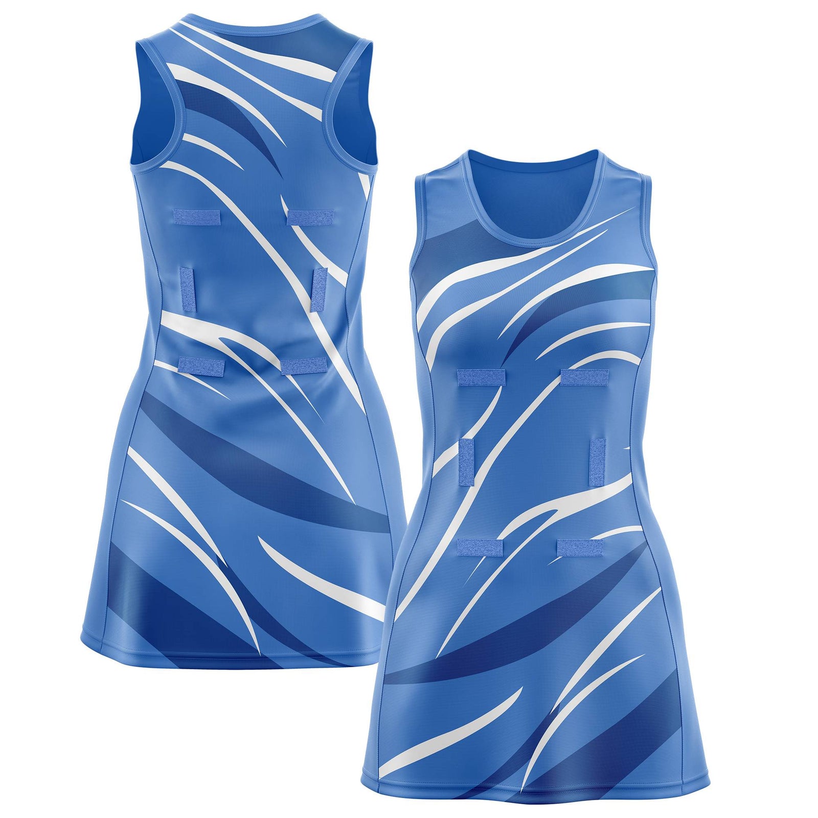 Custom Powder Blue Royal Dynamic Stripes Lightweight & Drapable Netball Dress |KXKSHOP