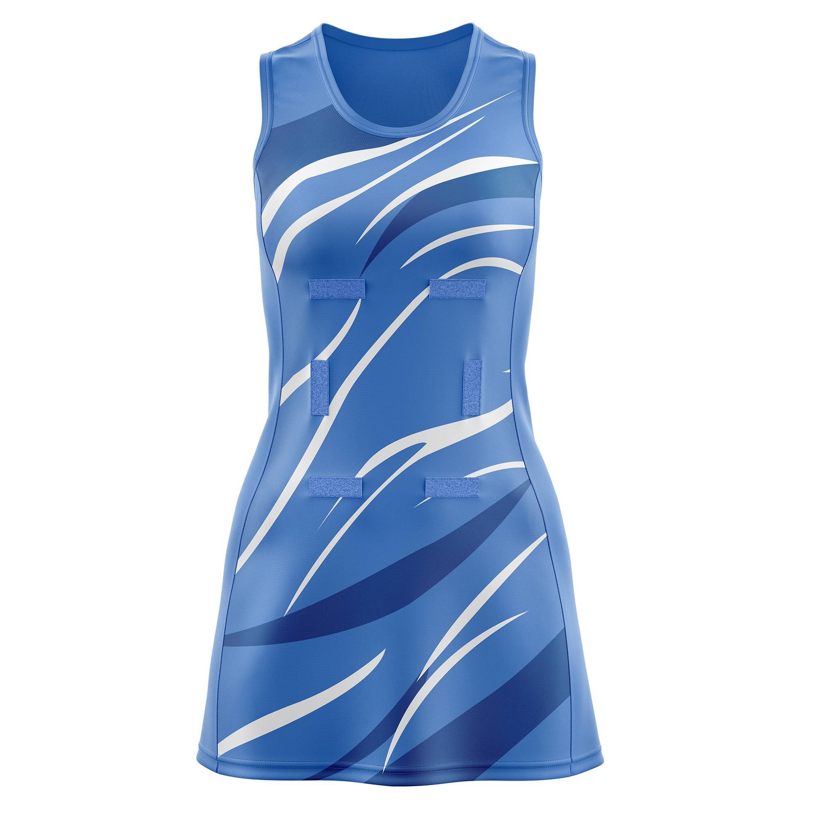 Custom Powder Blue Royal Dynamic Stripes Lightweight & Drapable Netball Dress