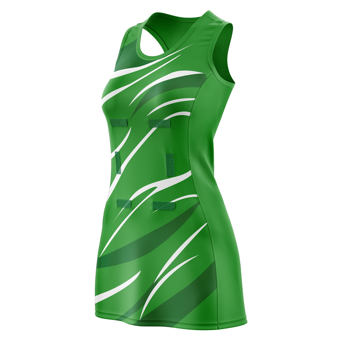 Custom Kelly Green Dark Green Dynamic Stripes Wrinkle-Resistant Netball Dress