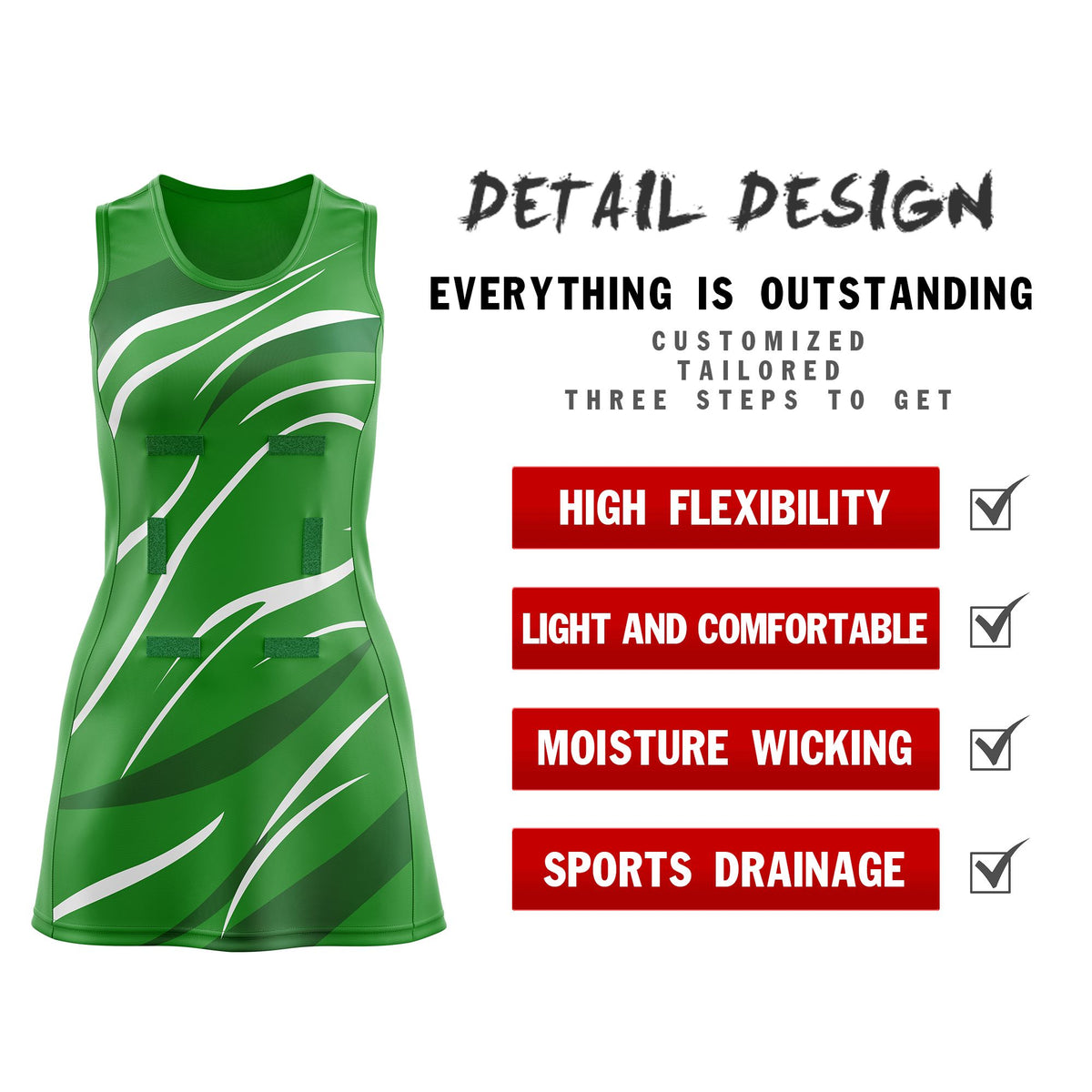 Custom Kelly Green Dark Green Dynamic Stripes Wrinkle-Resistant Netball Dress